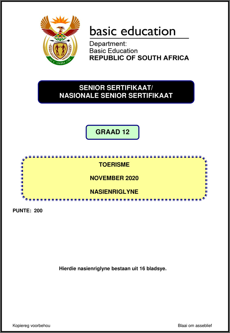 Grade 12 Tourism past paper 2020 – tourism nov 2020 memo afr gr12