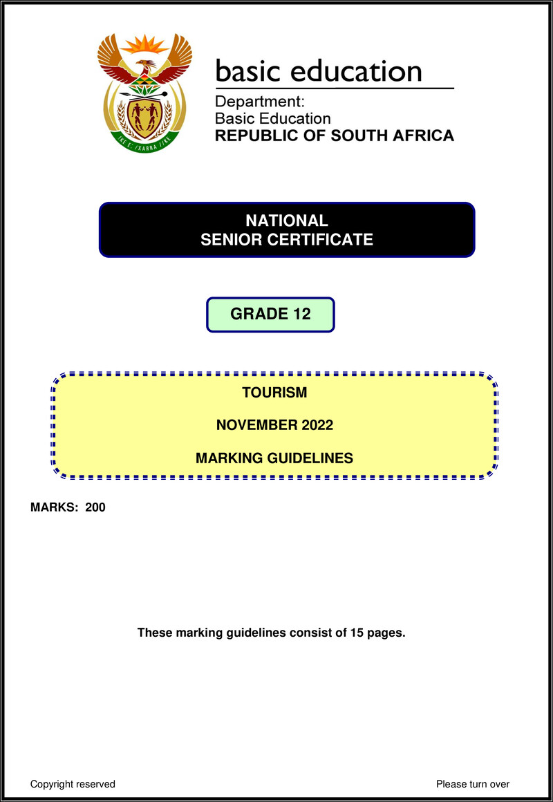 Grade 12 Tourism past paper 2022 – tourism nov 2022 mg eng gr12