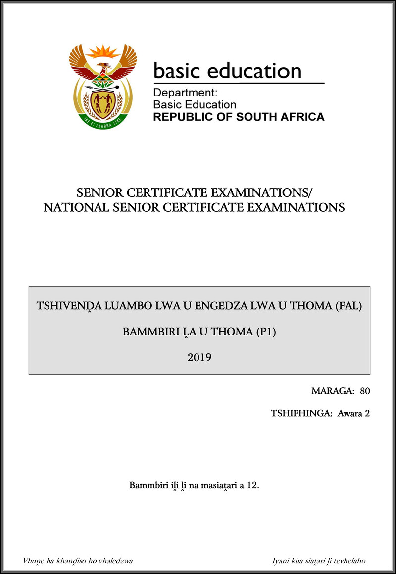 Tshivenda Fal P1 May June 2019 Gr12