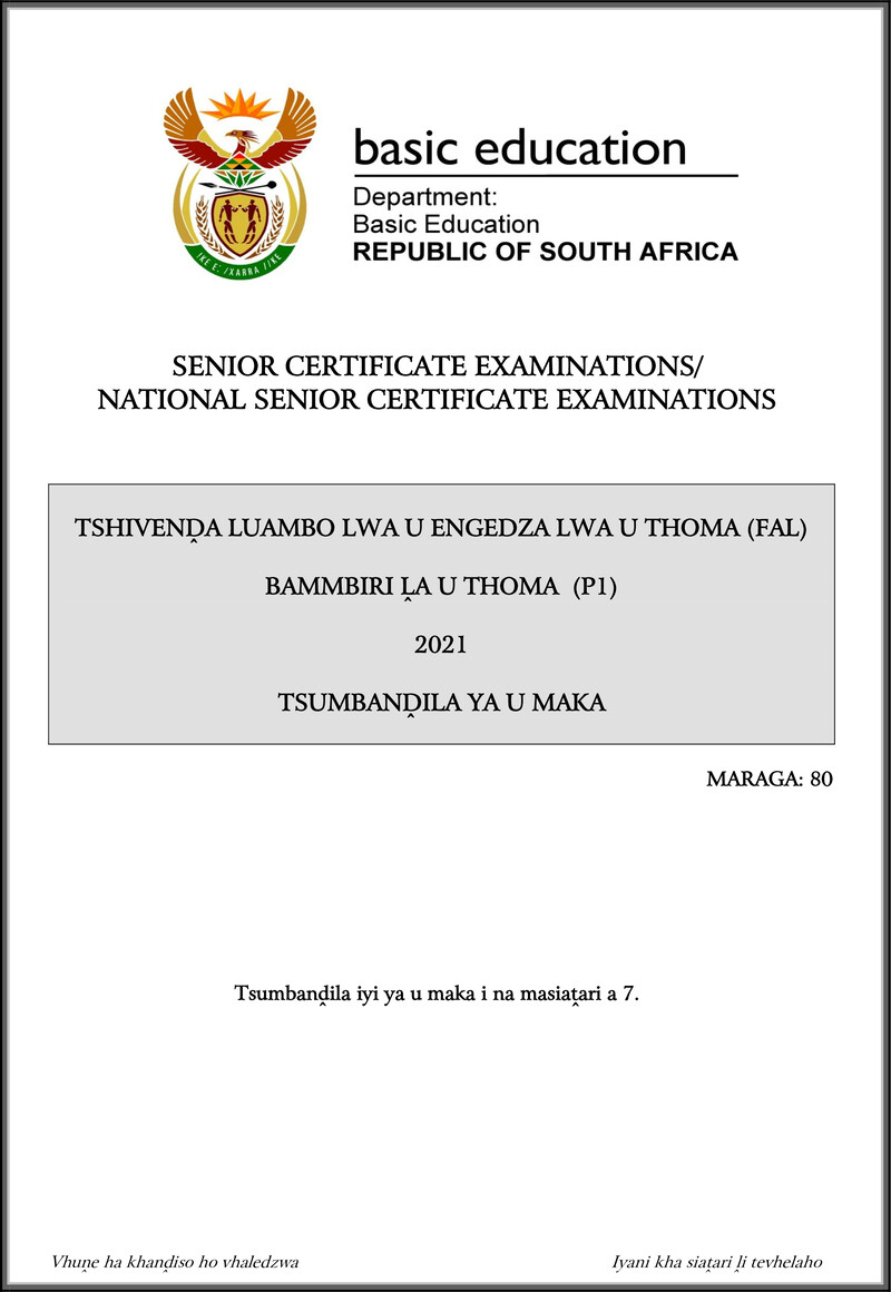Grade 12 Tshivenda past paper 2021 – tshivenda fal p1 may june 2021 mg gr12