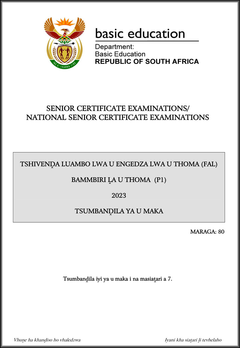 Tshivenda Fal P1 May June 2023 Mg Gr12