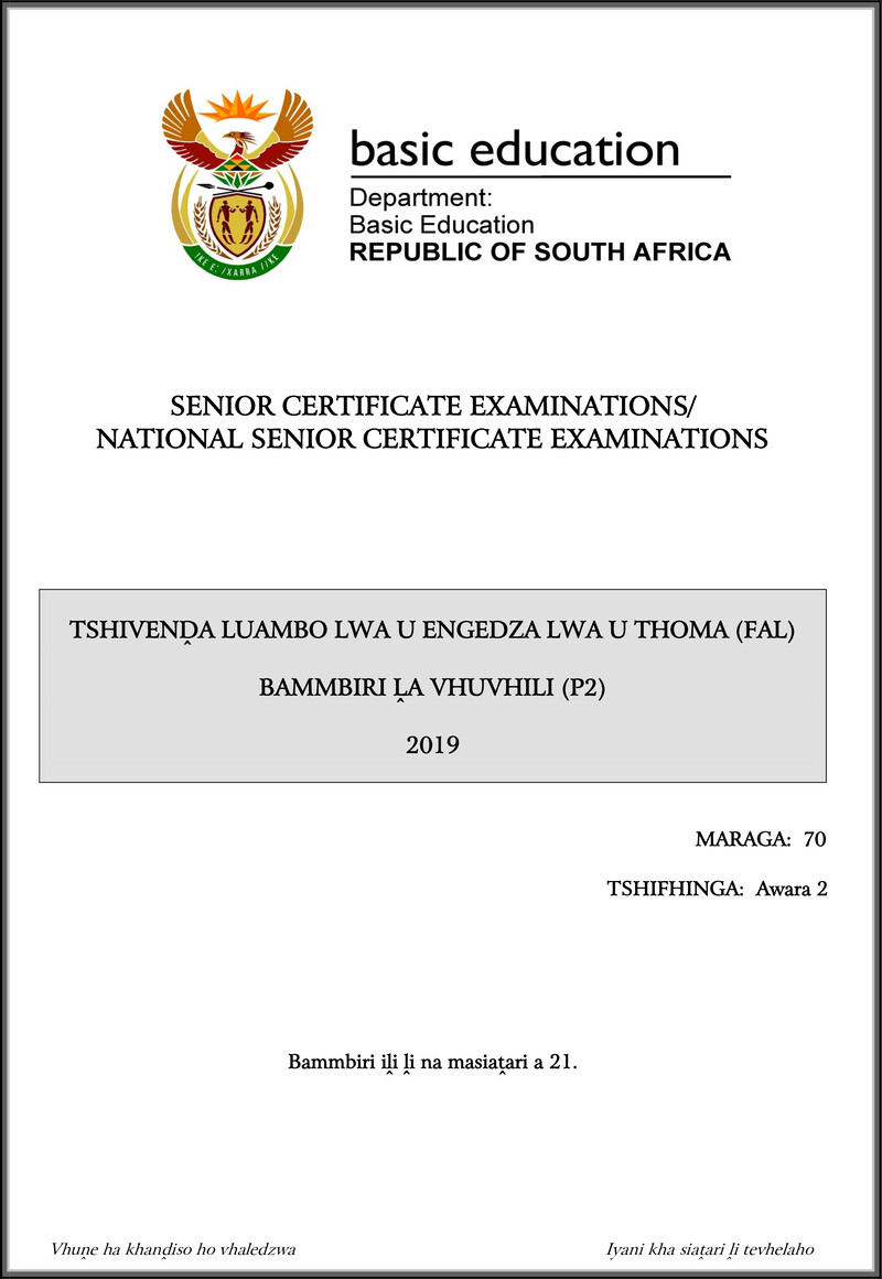 Tshivenda Fal P2 May June 2019 Gr12