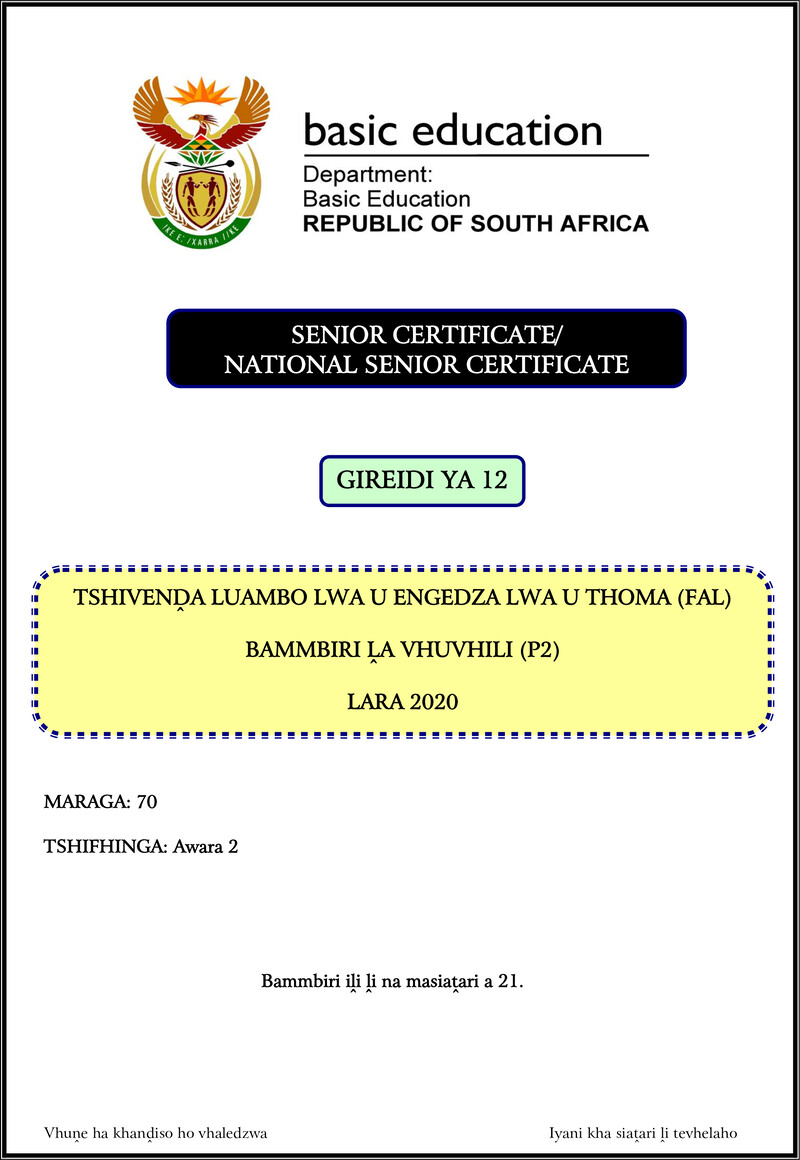 Tshivenda Fal P2 Nov 2020 Gr12