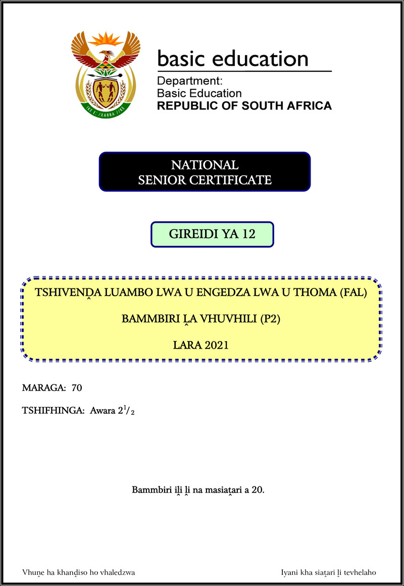 Tshivenda Fal P2 Nov 2021 Gr12