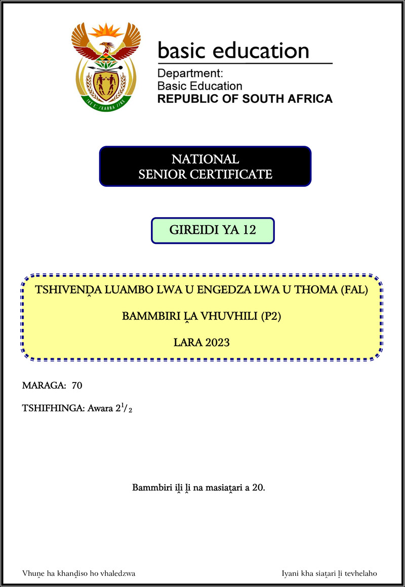 Tshivenda Fal P2 Nov 2023 Gr12