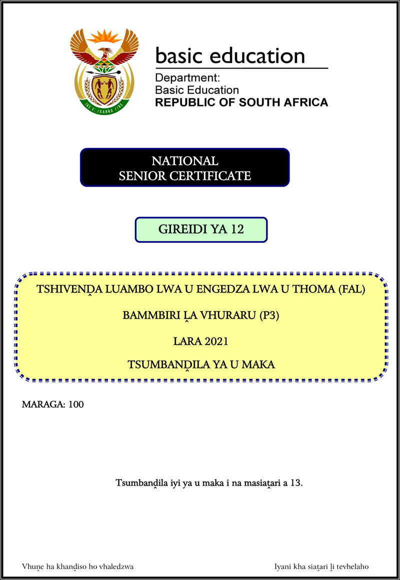 Tshivenda Fal P3 Nov 2021 Mg Gr12