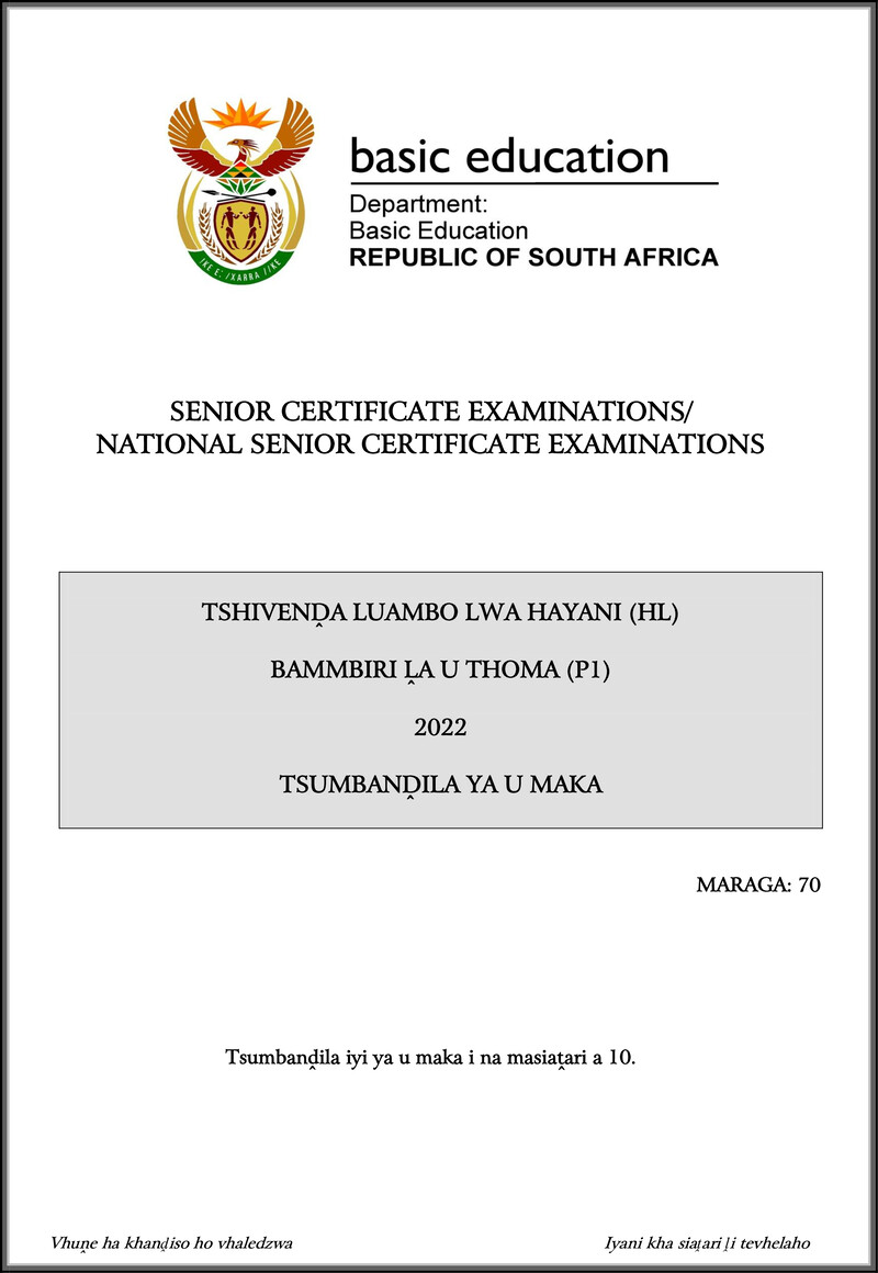 Tshivenda Hl P1 May June 2022 Mg Gr12
