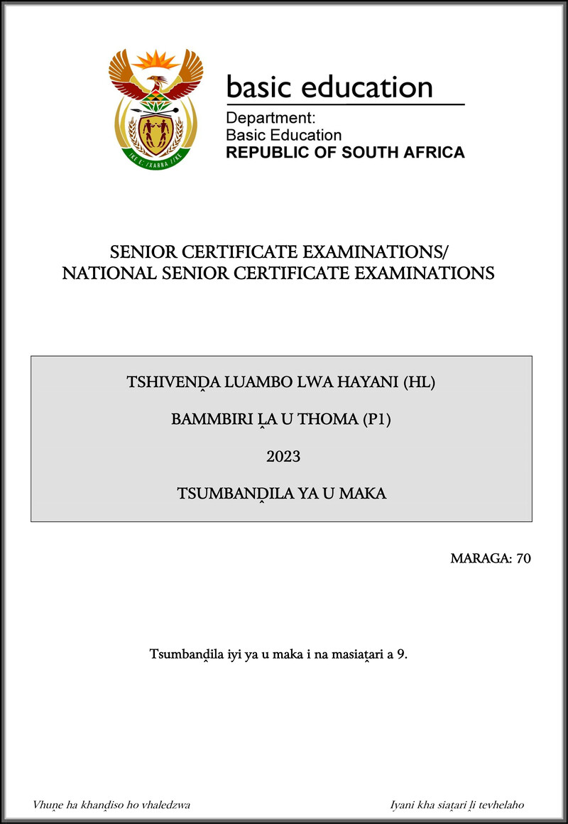 Tshivenda Hl P1 May June 2023 Mg Gr12