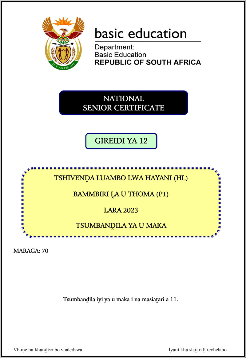 Tshivenda Hl P1 Nov 2023 Mg Gr12