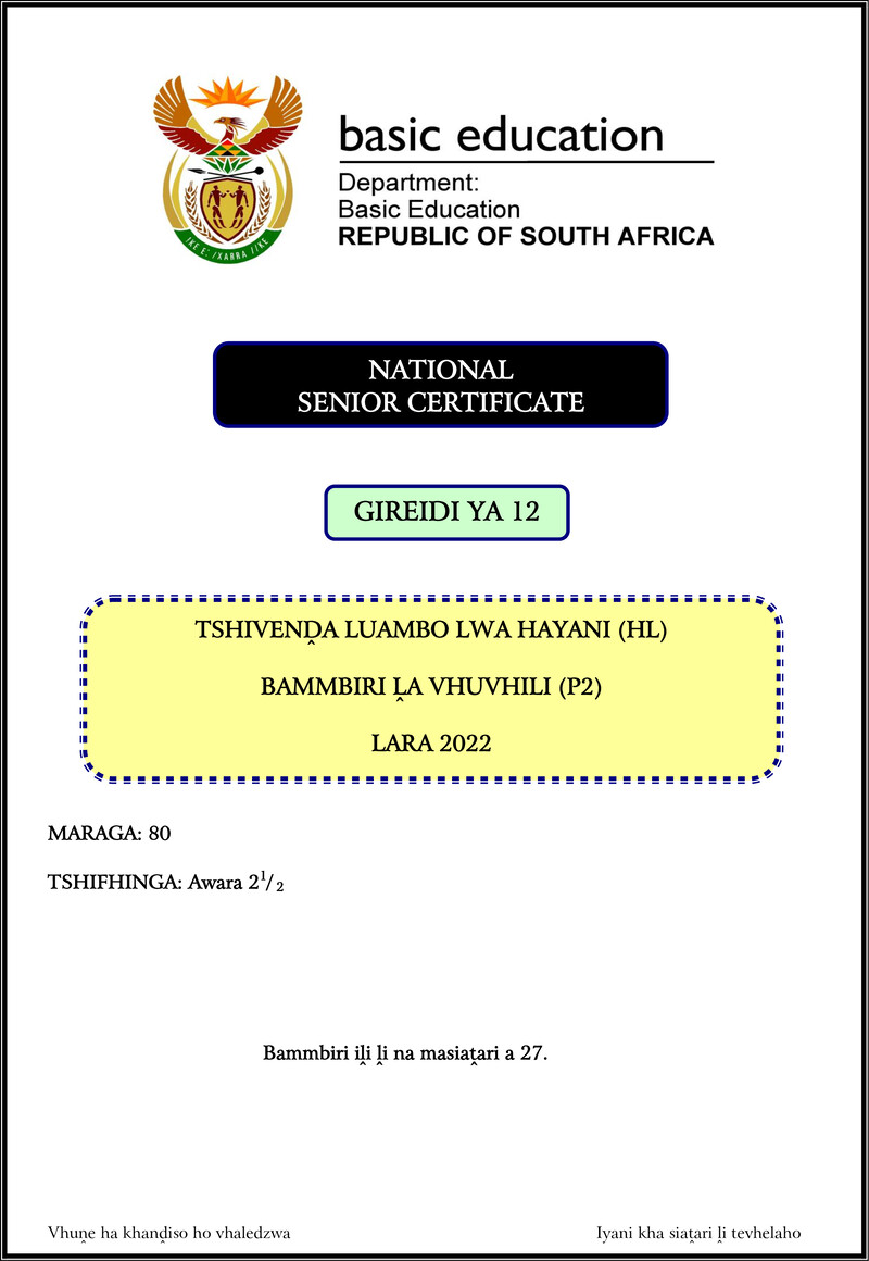 Tshivenda Hl P2 Nov 2022 Gr12