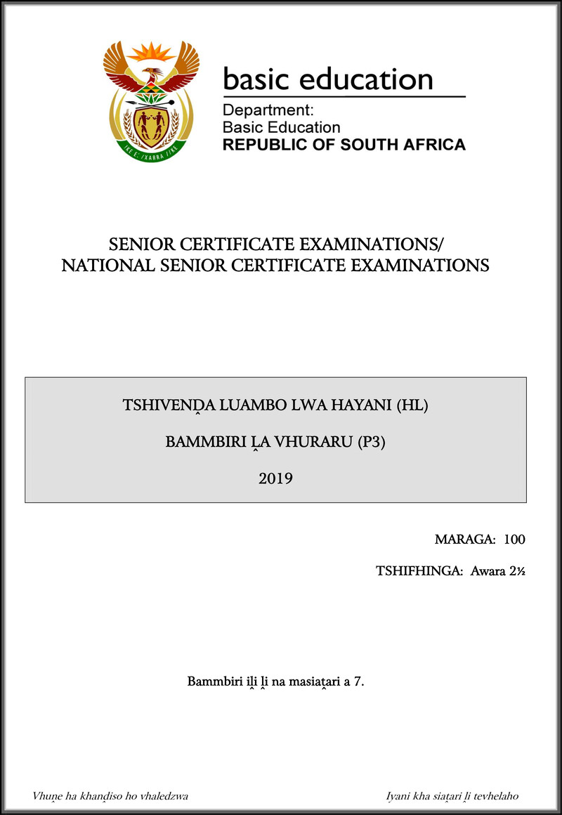 Tshivenda Hl P3 May June 2019 Gr12