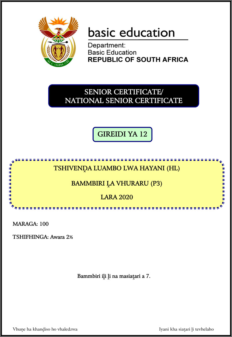Tshivenda Hl P3 Nov 2020 Gr12