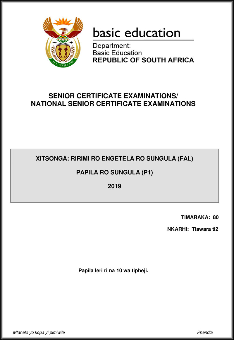 Xitsonga Fal P1 May June 2019 Gr12