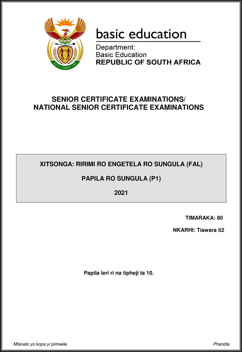 Xitsonga Fal P1 May June 2021 Gr12