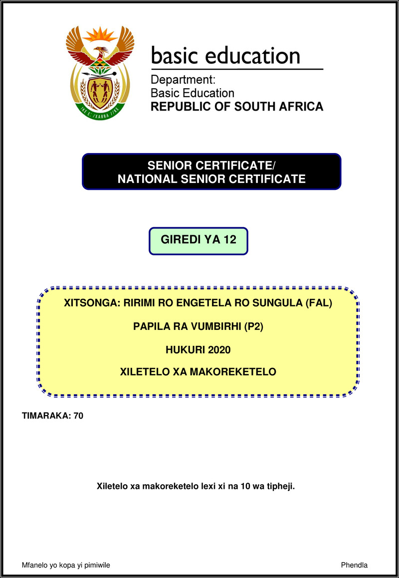 Xitsonga Fal P2 Nov 2020 Memo Gr12