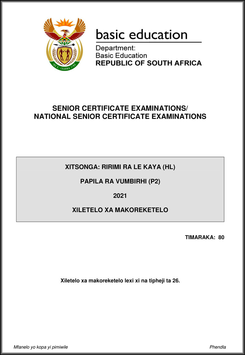Xitsonga Hl P2 May June 2021 Mg Gr12