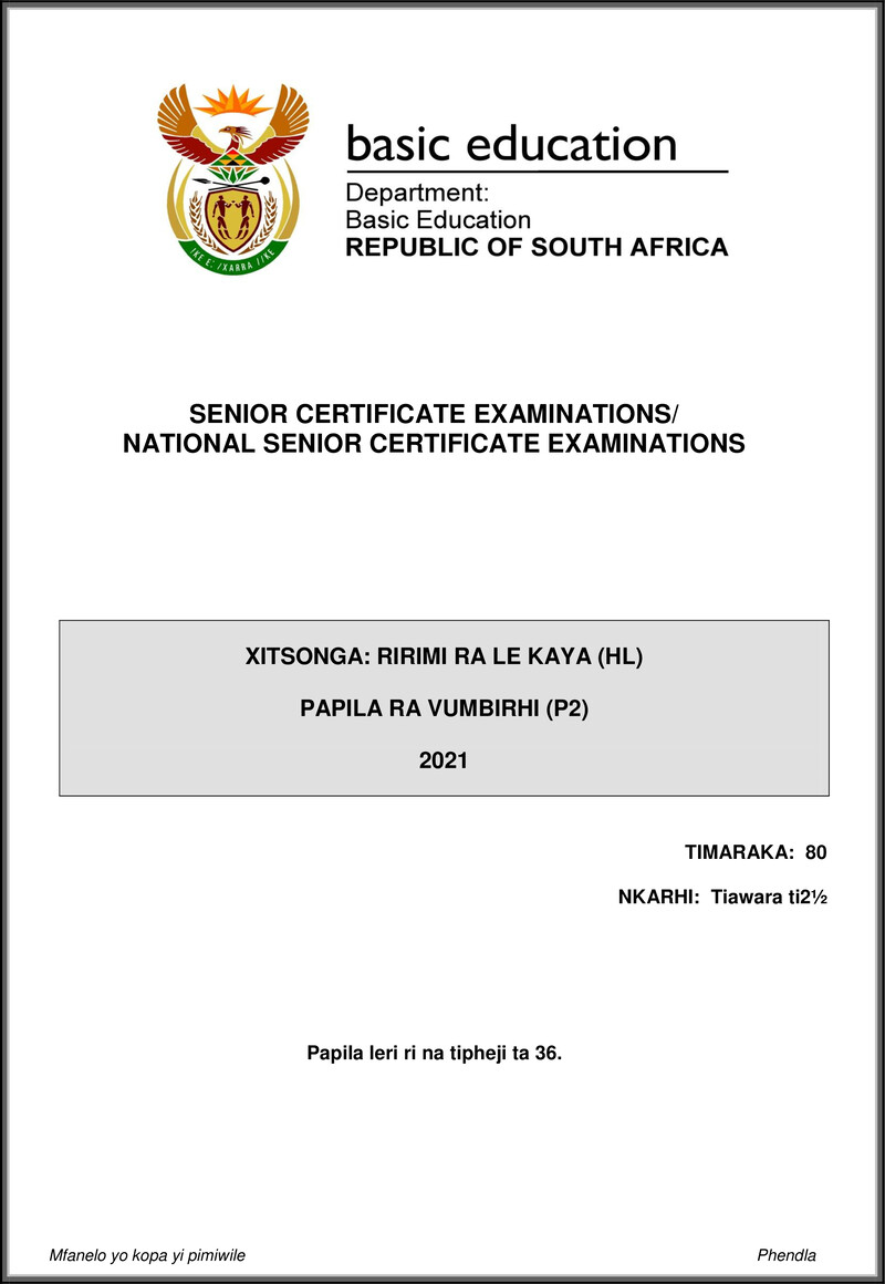 Xitsonga Hl P2 May June 2021 Gr12