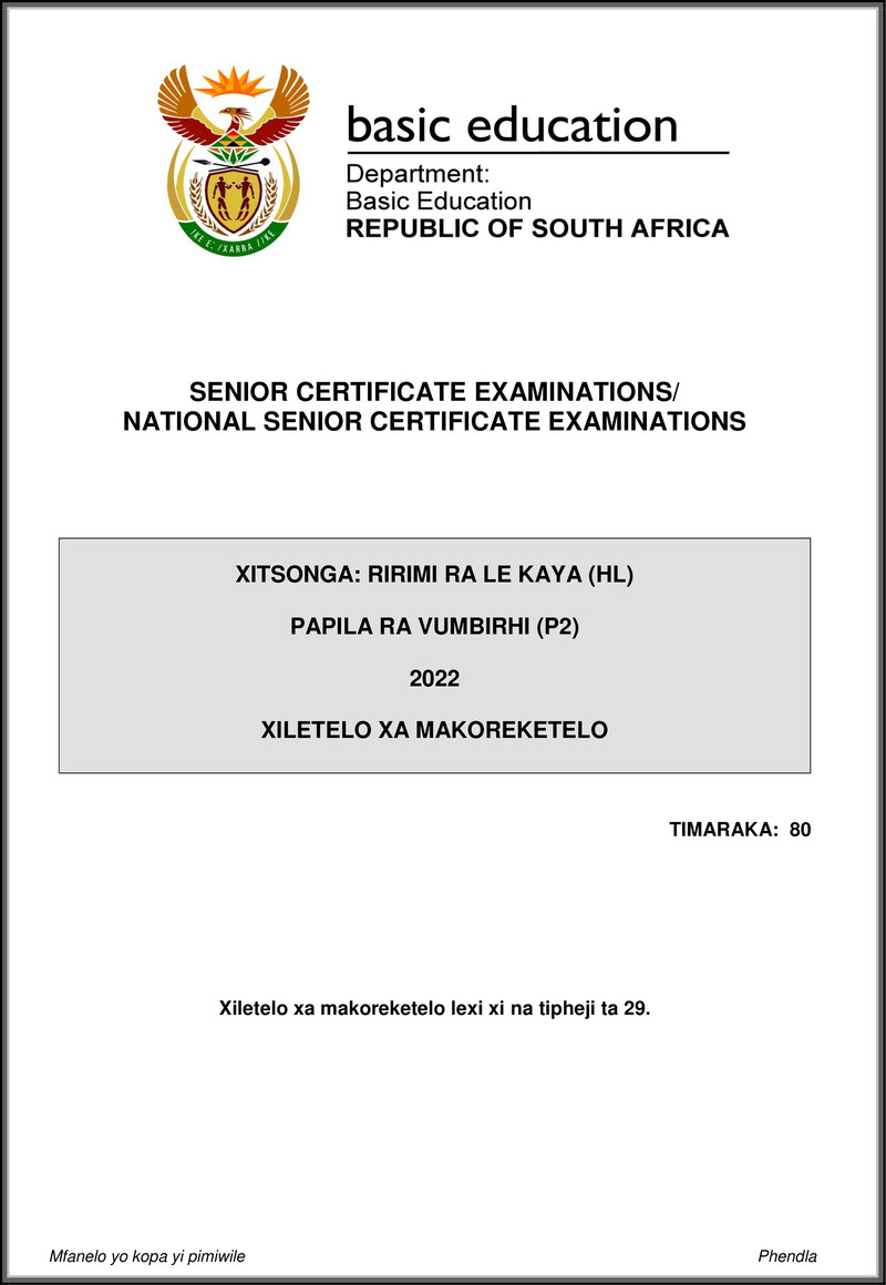 Xitsonga Hl P2 May June 2022 Mg Gr12