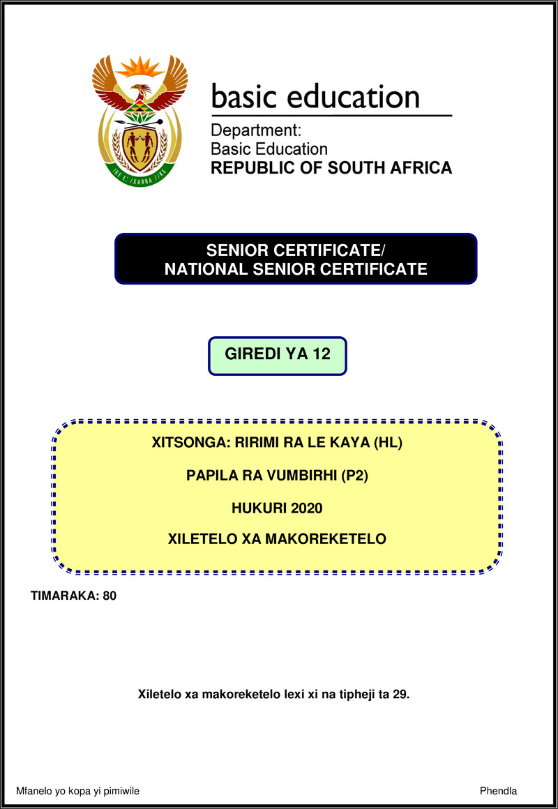 Xitsonga Hl P2 Nov 2020 Memo Gr12