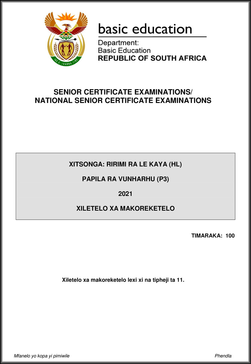 Xitsonga Hl P3 May June 2021 Mg Gr12