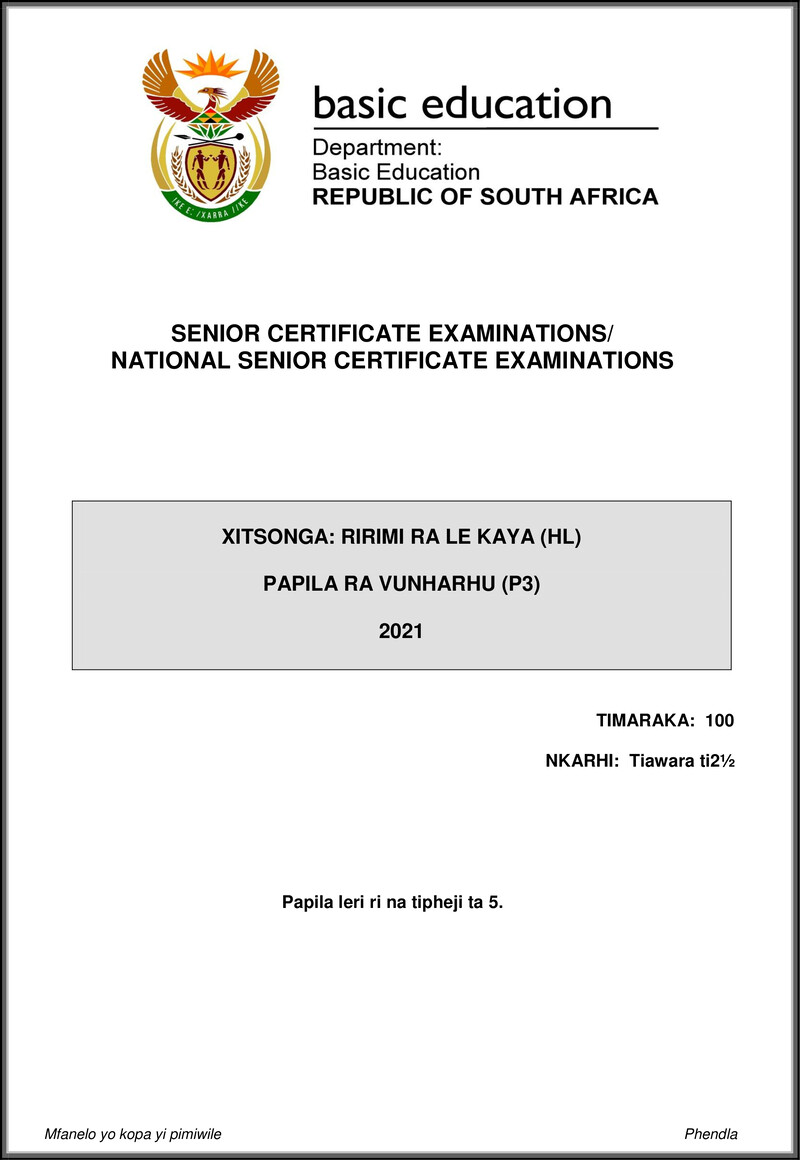 Grade 12 Xitsonga past paper 2021 – xitsonga hl p3 may june 2021 gr12