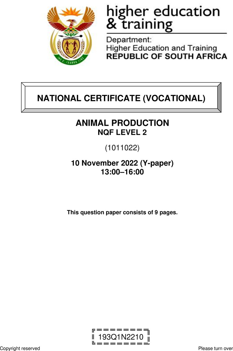 Nc140 Animal Production L2 QP Nov 2022 Edit Posthumus