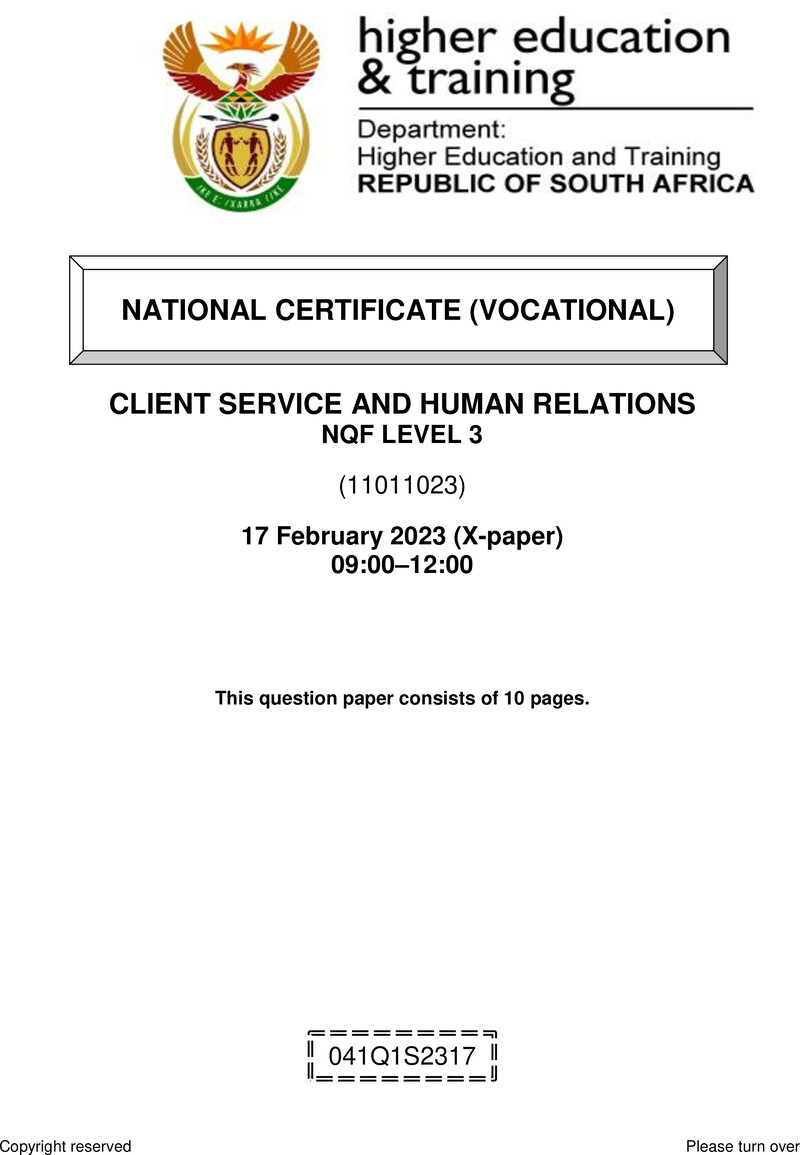Nc470 Client Service And Human Relations L3 QP Supp Feb 2023