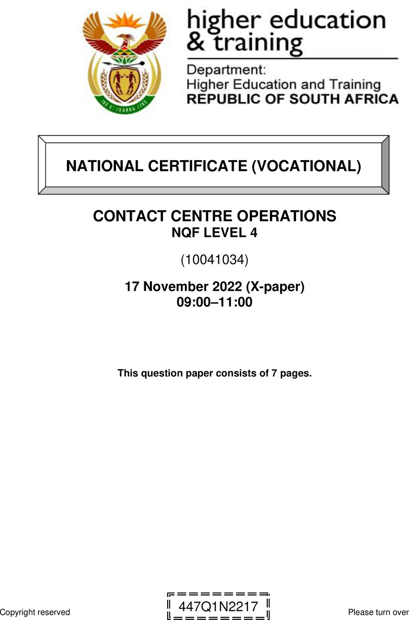 Contact Centre Operations L4 QP Nov 2022 preview