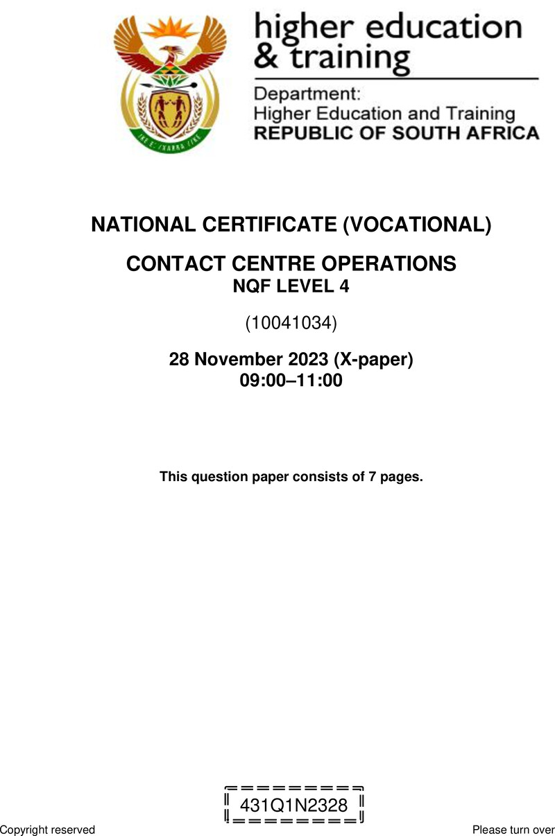 Contact Centre Operations L4 QP Nov 2023 preview