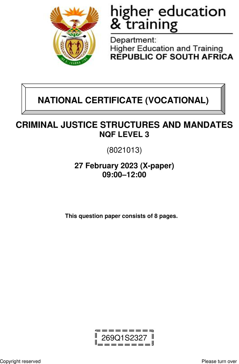Criminal Justice Structures And Mandates L3 Supp QP Feb 2023 preview