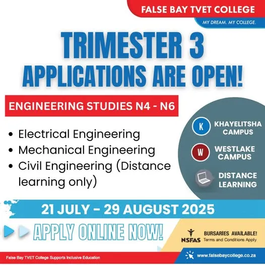 False Bay TVET College Trimester 3 Applications Now Open