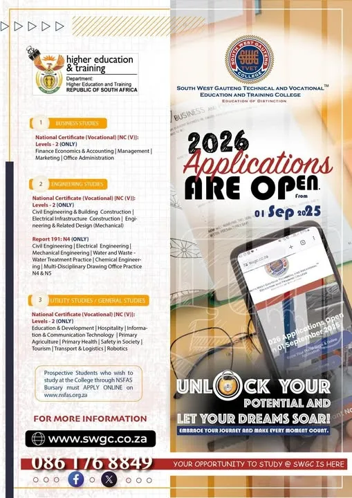 South West Gauteng TVET College – 2026 Applications Are Open!