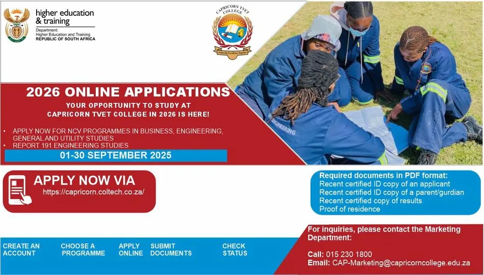 Capricorn TVET College – 2026 Online Applications Now Open!