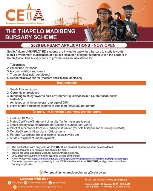 THAPELO MADIBENG BURSARY SCHEME – IMPORTANT INFORMATION FOR PROSPECTIVE APPLICANTS