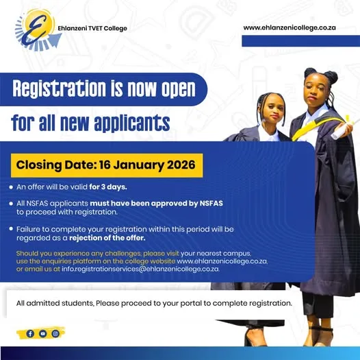 Ehlanzeni TVET College 2026 Registration Now Open