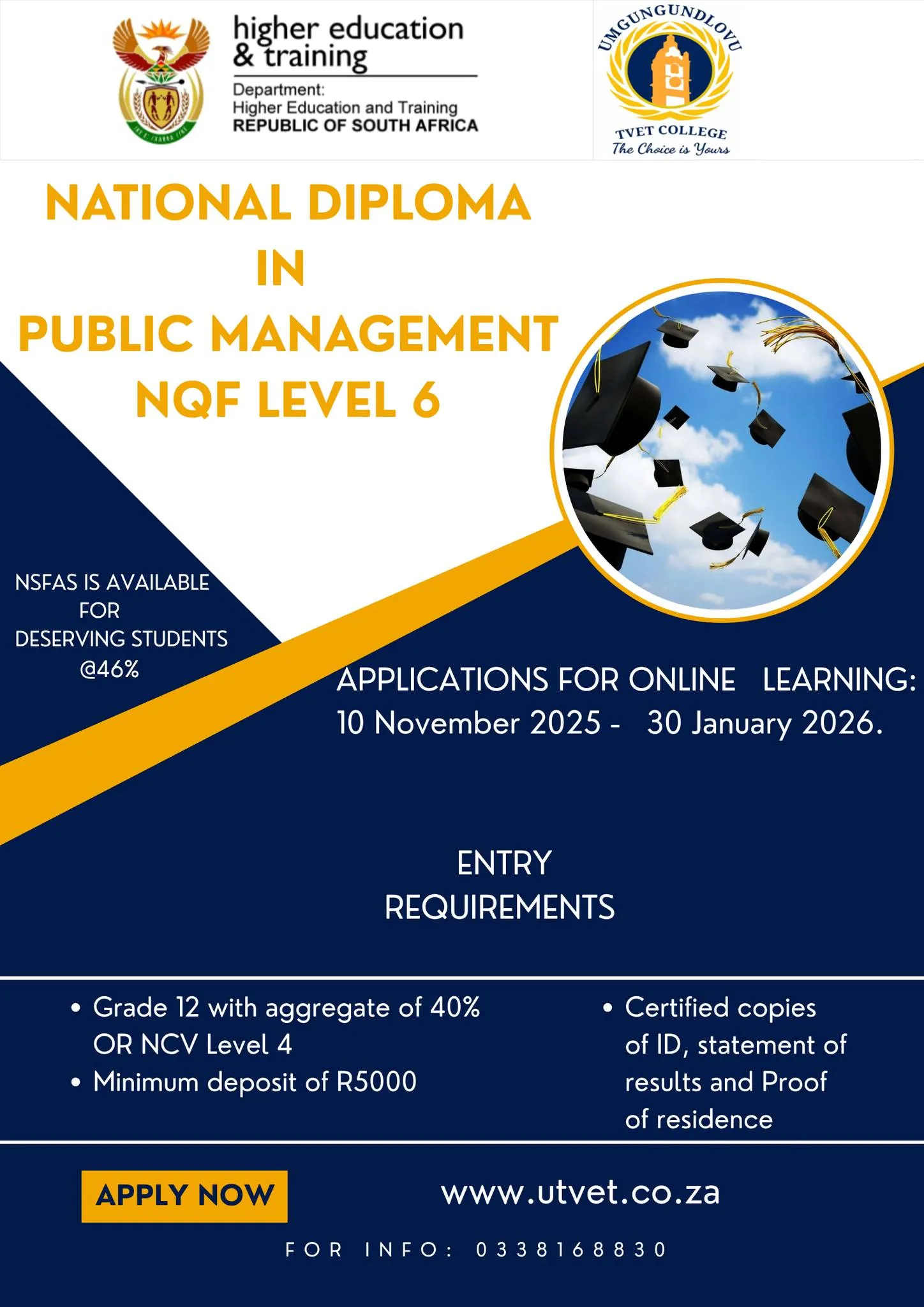 uMgungundlovu TVET College Opens Applications for National Diploma in Public Management (NQF Level 6)